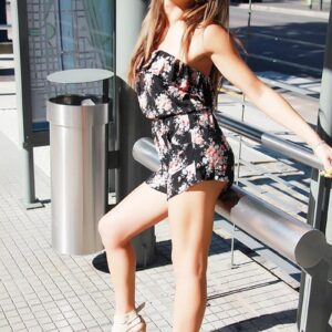 Leggy TS model Alessandra Blonde strutting non nude outdoors in sunglasses